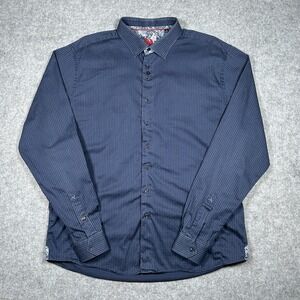 Au Noir Button Down Shirt Mens Size 6 (XXL) Blue Striped Long Sleeve Flip Cuff